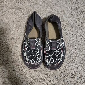 Ariat Brown Slip-On Moccasins with Black & White Giraffe Print